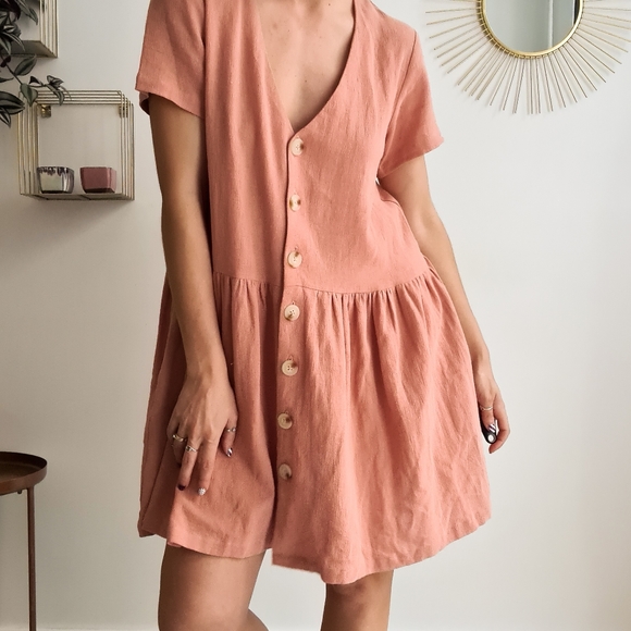 Staple the Label - HARVEST MINI DRESS | peachy button down short sleeve sz 10 - Picture 5 of 13